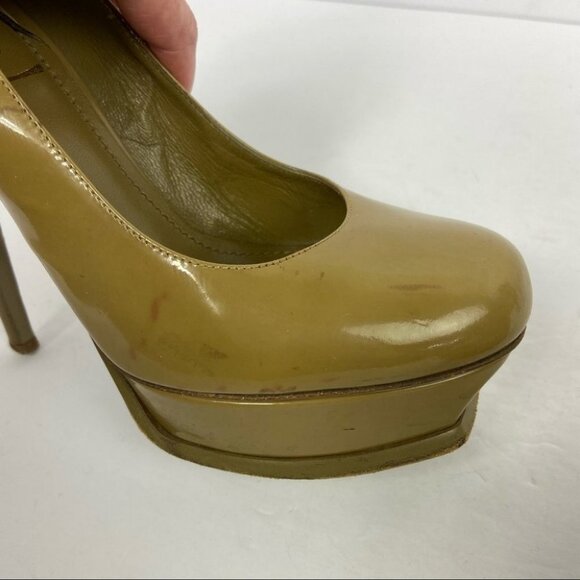 YSL Yves Saint Laurent Patent Leather Platform Pumps Size 8 YSL 5" Stiletto Heel - Picture 15 of 16